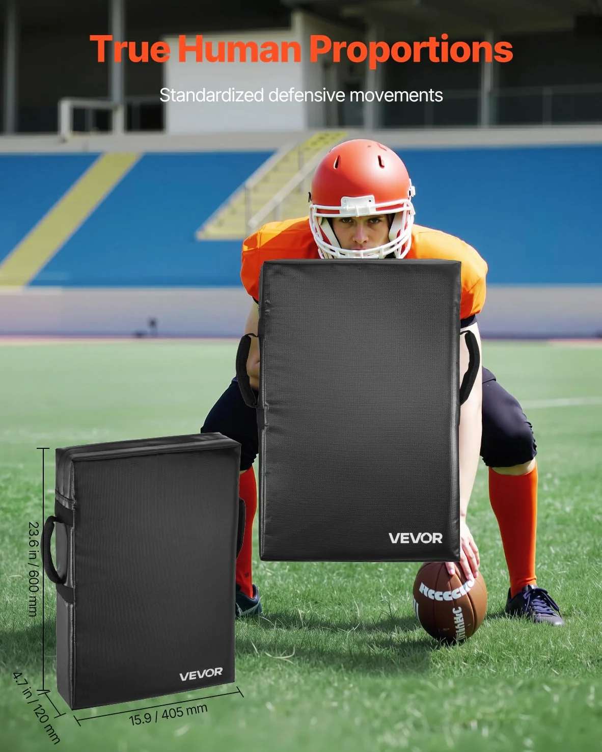 VEVOR Maniquí de Bloqueo para Fútbol Americano, Almohadilla Protectora con Asas, Esponja Alta Densidad, Equipo de Entrenamiento Resistente para Hockey, Lacrosse, Negro, 2 uds, 600 x 405 x 240 mm