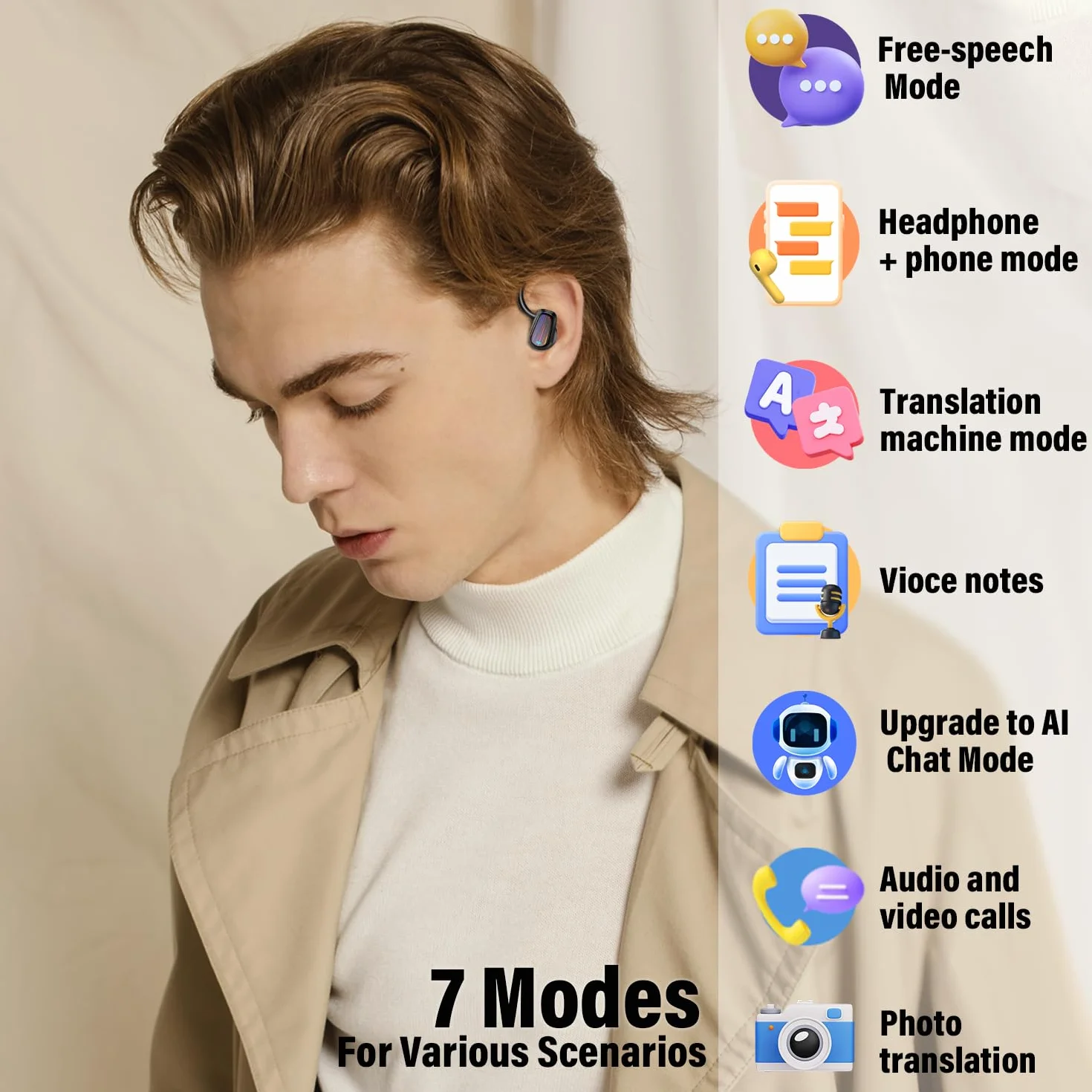 OYIB Auriculares Traductores en Tiempo Real, 3 in 1 AI auriculares Traductor de Idiomas 164 Idiomas con APP, 50H Cascos Inalambricos Bluetooth 5.4 con Control Táctil con luz LED para Viajes, Reuniones