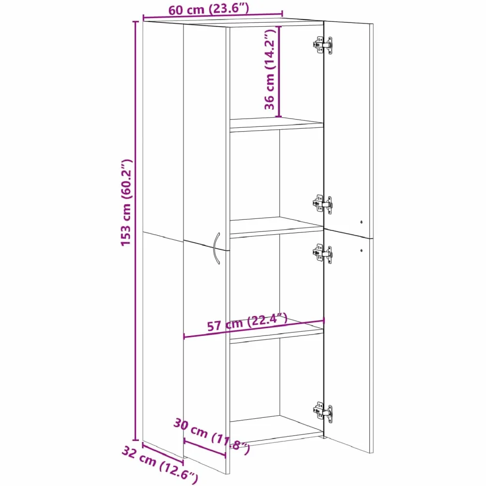 vidaXL Armario archivador Madera de ingeniería Negro 60x32x153 cm