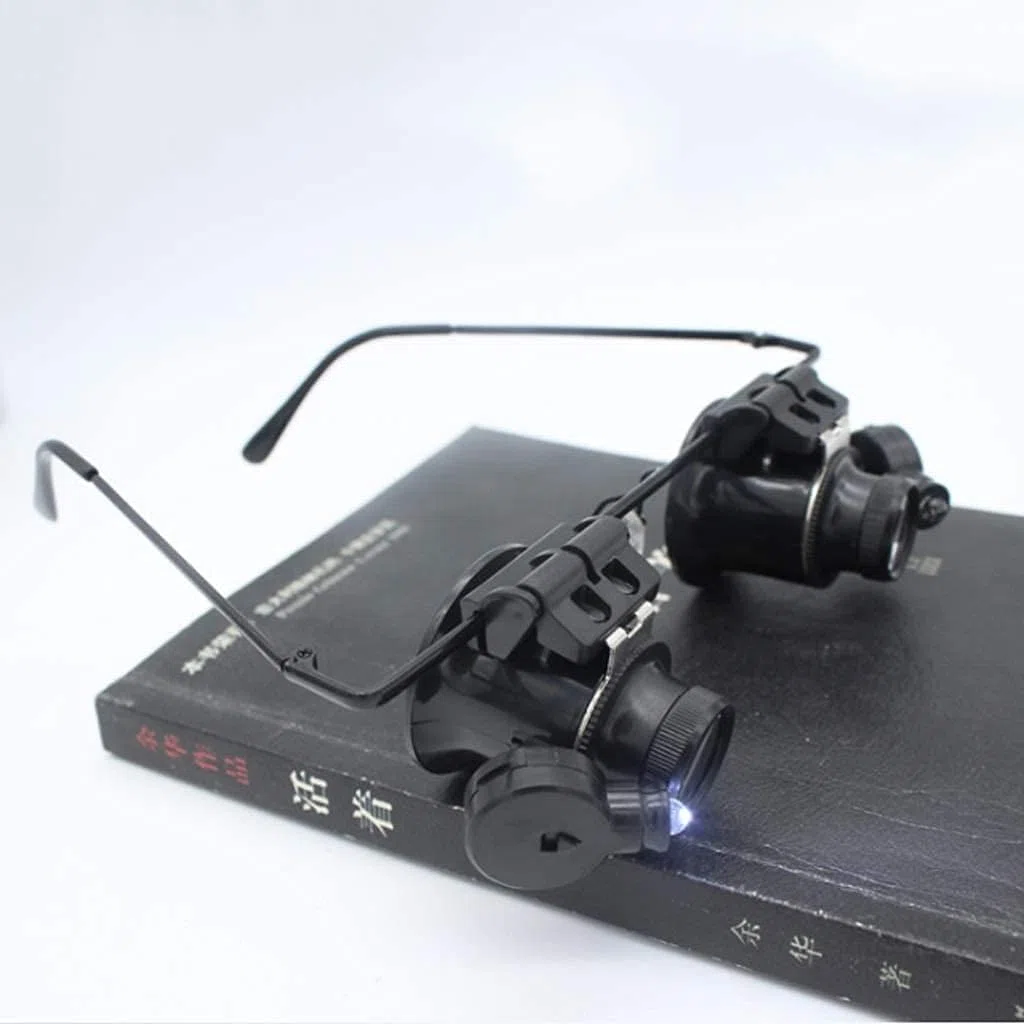 Lupa para diadema con luz LED, pinzas de precisión y 4 lentes intercambiables de 10x/ 15x/ 20x/ 25x con bolsa de almacenamiento para joyería, relojes, lupas de matrimonio