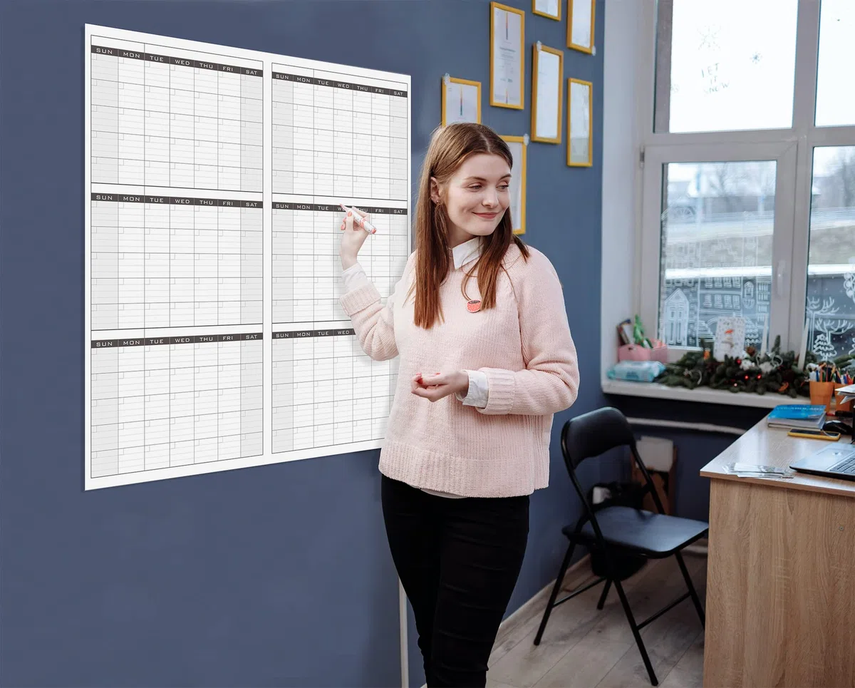 Calendario grande de borrado en seco para pared, calendario de pared laminado gigante de 3 meses, planificador mensual grande en blanco, póster de planificación borrable de 90 días sin fecha para el