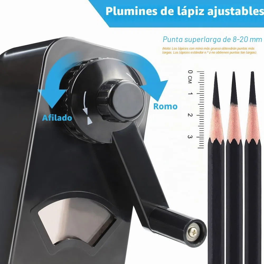 AFMAT, Sacapuntas de punta larga, puntas largas 8-20 mm, afilado ajustable y autorroscante, sacapuntas para artistas, manual, para carbón, arte, dibujo, bocetos, lápices de colores