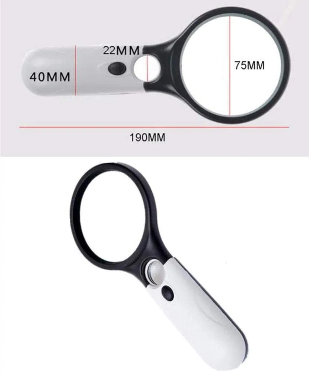 Lupa de Mano con luz LED - Gran Aumento de 3X a 45X - Ideal para Personas Mayores Que Buscan Lectura, aficiones, Reparaciones y joyería.