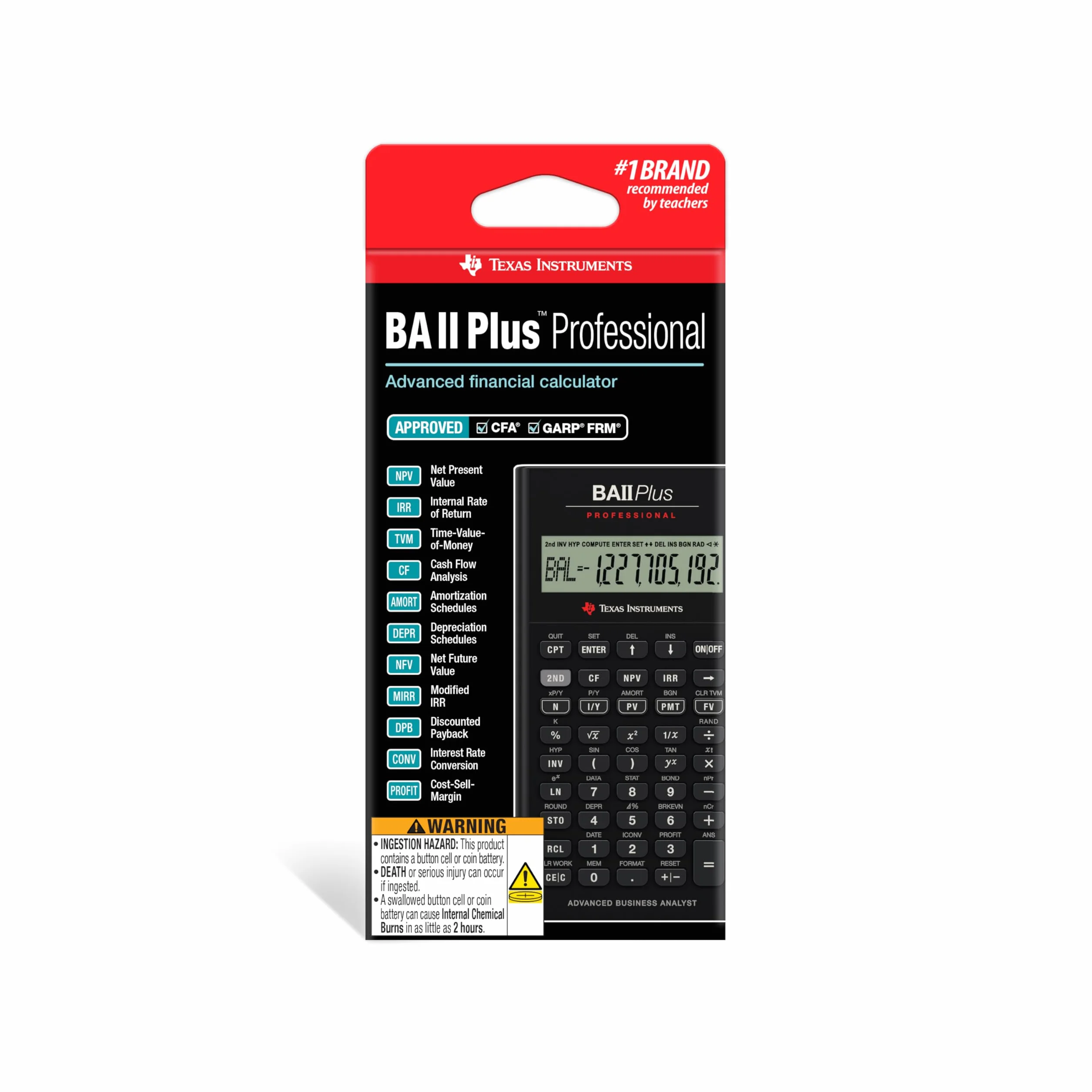 Texas Instruments TI BA II Plus Professional - Calculadora (batería, CR2032, Litio) , Gris [Importado]
