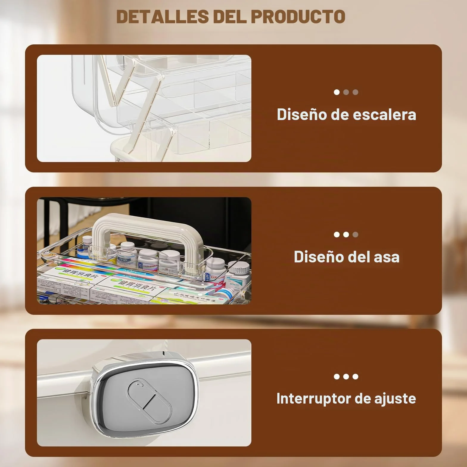 Caja Medicamentos & Medicine Organizer – Caja Almacenaje Plástico 3 Niveles con Asa, Gran Capacidad para Hogar, Viajes, Uso Diario (31.5 x 22.5 x 21.5 cm)