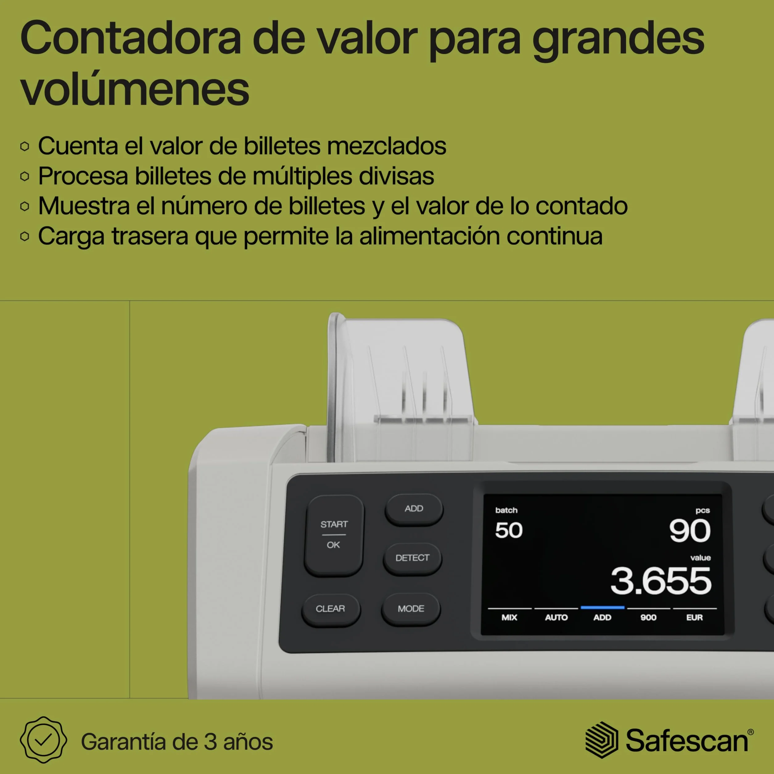 Safescan 2865-S Contadora de billetes detectora de falsos 7 puntos interfaz multilingüe