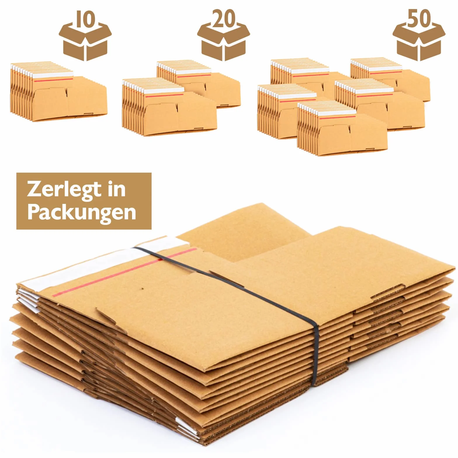 Konzept 11 - Cajas de Envío 20x15x10cm Set de 50 unid. Cajas plegables con tapa autoadhesiva, Cajas pequeñas para enviar, Tamaño estándar DHL Paquete S. Varios tamaños.