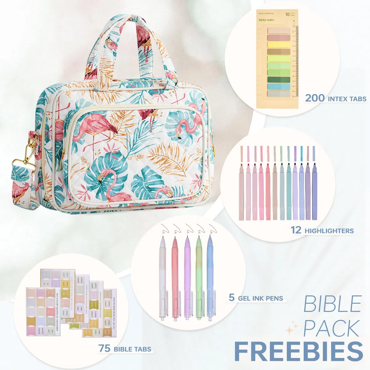 Funda de la Biblia para mujer, suministros de estudio de la Biblia, artículos esenciales para el campamento de la iglesia, regalos cristianos para mujeres, kit de diario, funda acolchada grande para
