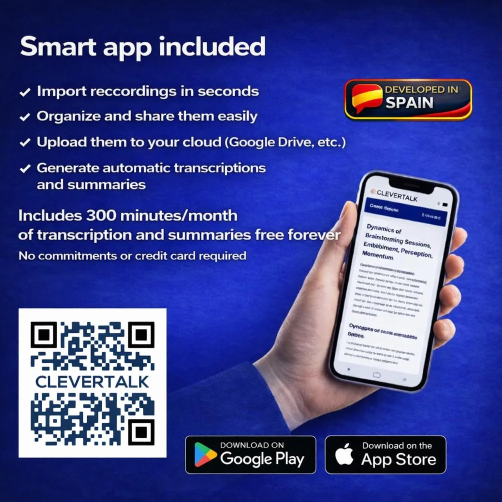 SmartRec Grabadora de Voz IA 128GB Activación por Voz Protección Contraseña Audio HD 1536kbps USB-C