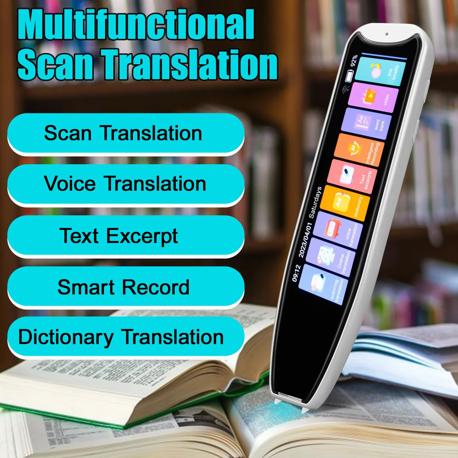 Lápiz de traductor de escaneo, 142 idiomas en línea, lector de escaneo con pantalla táctil de 3,7 pulgadas, lápiz de lectura en tiempo real para dislexia (blanco)