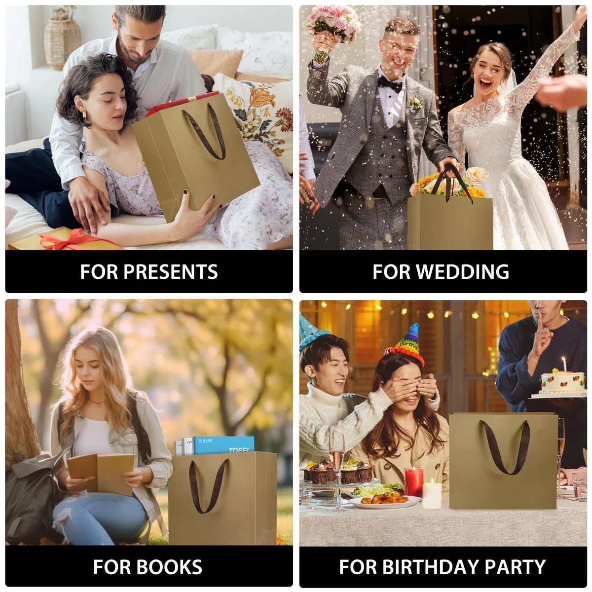 EUSOAR Bolsas Regalo - 10 Piezas Bolsas de Papel con Asas - 230GSM Bolsas Regalo Grande - L 32x11.5x28cm Kraft Marrón Cobre Paper Gift Bags - Bolsas Papel para Fiestas Cumpleaños Shopping
