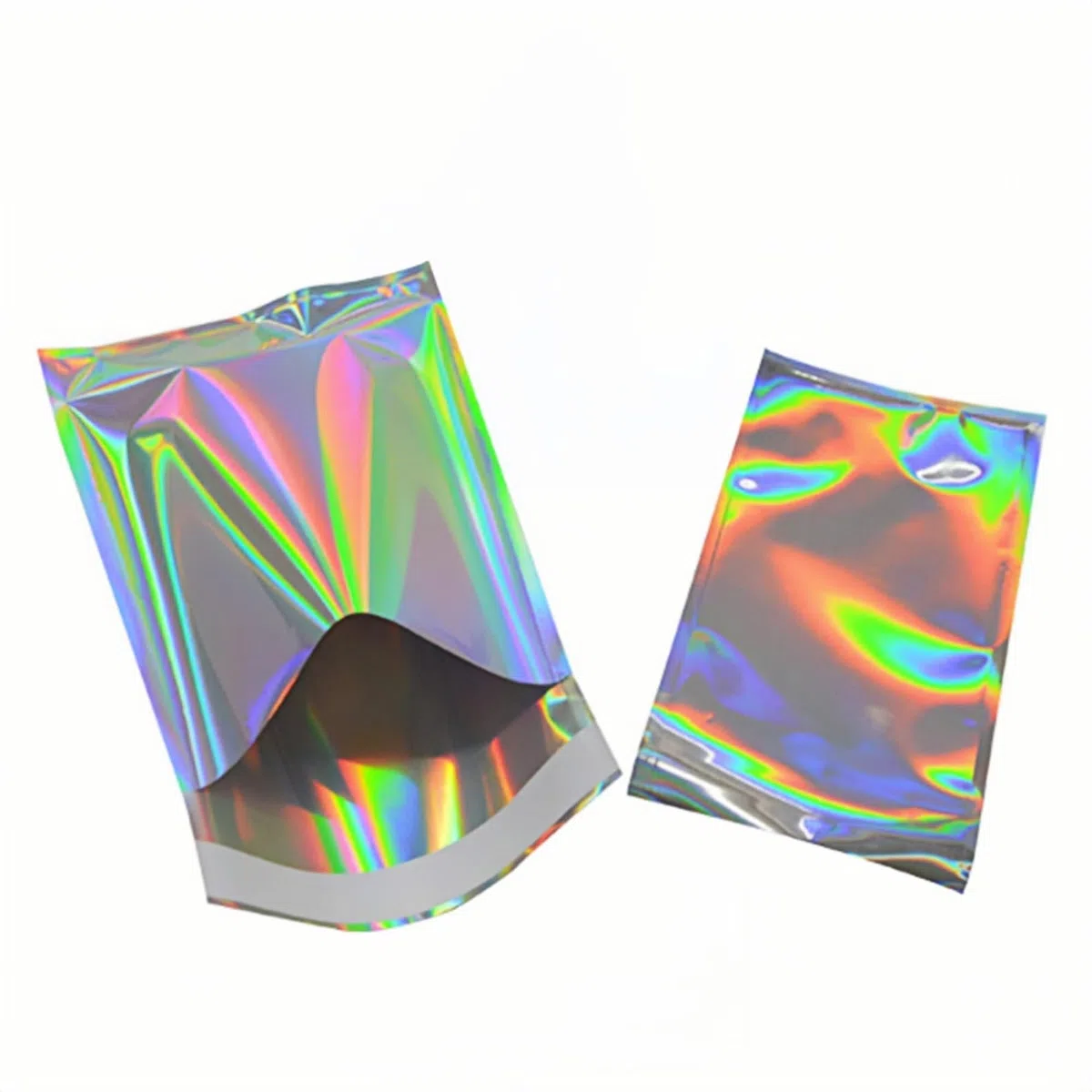 Paquete de 100 sobres holográficos metálicos de polietileno con autosellado, bolsas de papel de aluminio con purpurina, sobres de envío, bolsas de almacenamiento para envío (plata, 3.54 x 5.12 + 1.2