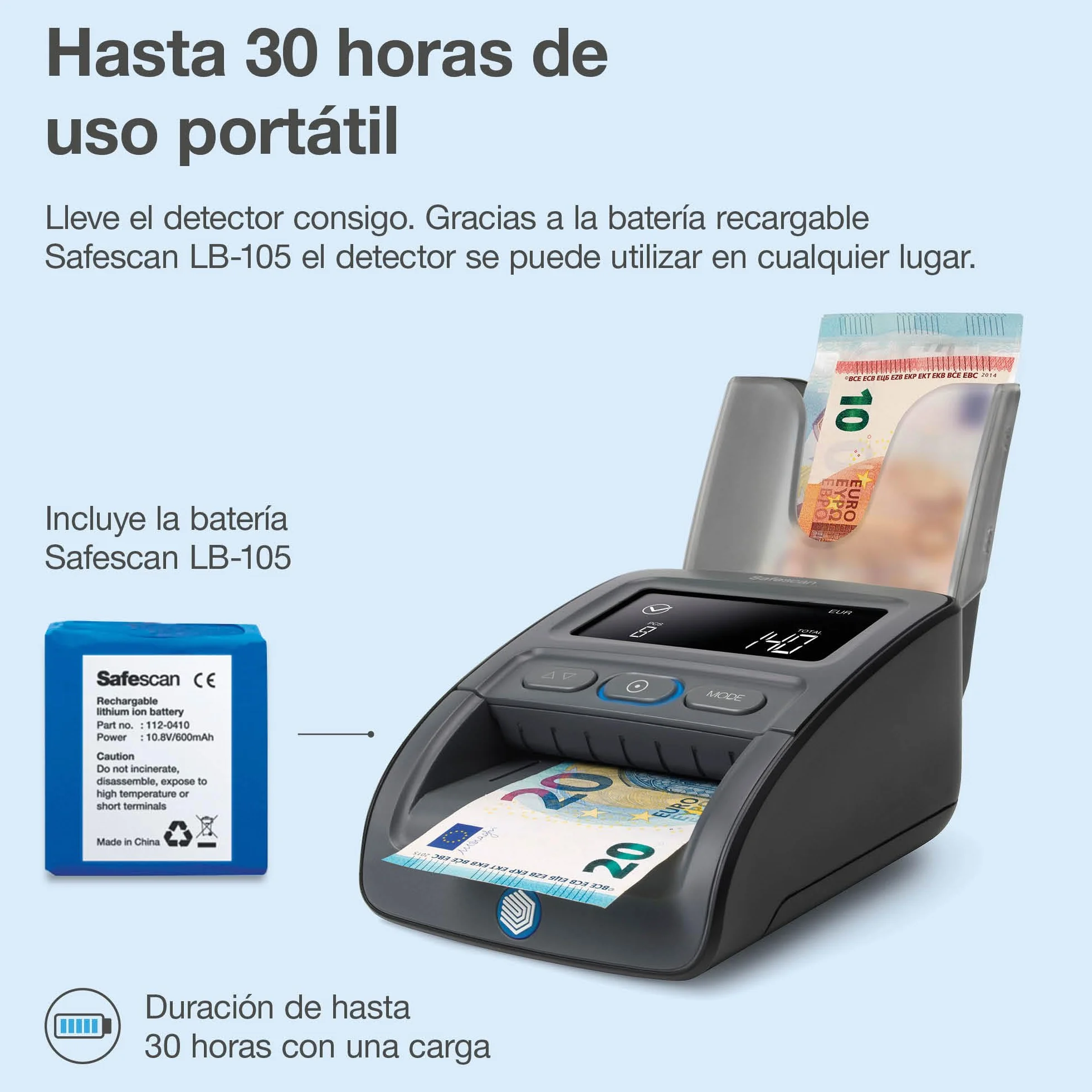 Safescan 155-S detector de billetes falsos portátil 7 puntos de detección