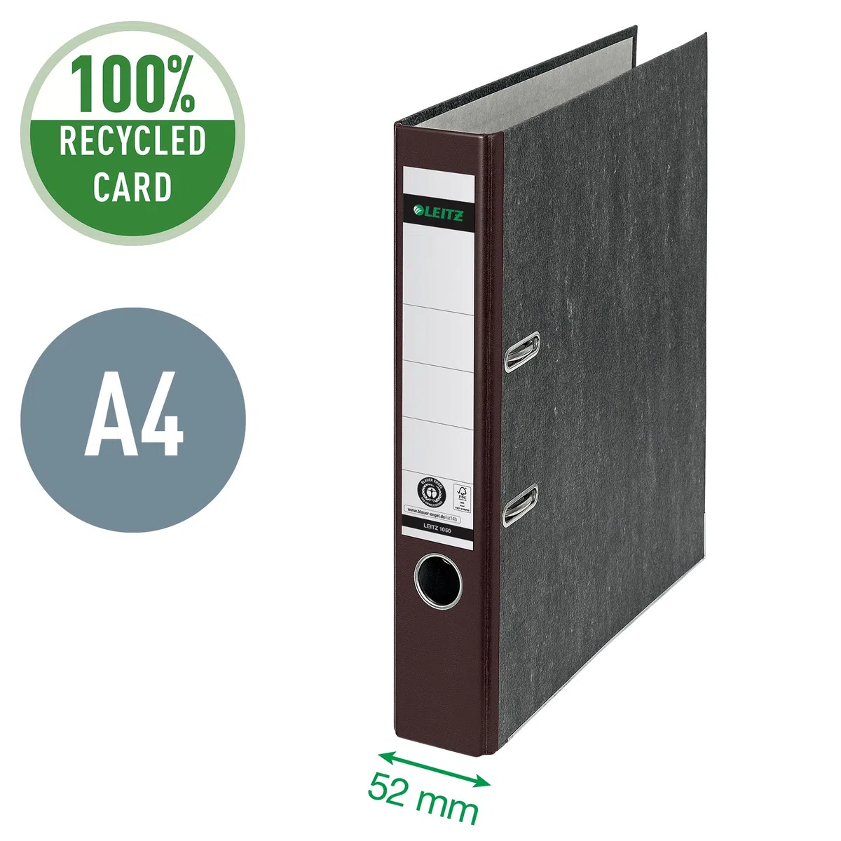 Leitz Archivador de calidad, 20 unidades, original, DIN A4, estrecho, 5 cm de ancho, papel de mármol en nubes, archivador de reciclaje, Blauer Engel, con mecánica de 180°, máxima estabilidad, marrón,