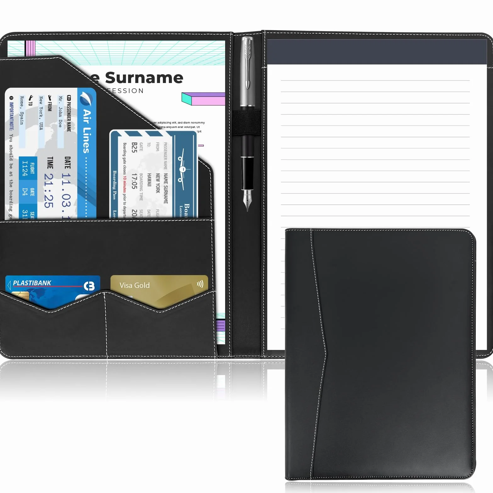 NEWYES Carpeta Portadocumentos A4, Impermeable y de Piel Sintética, Ideal para Viajes de Negocios, Profesores, como Regalo para Hombres o para el Día a Día de la Oficina, Negro