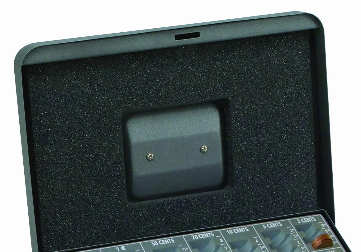Arregui, Cashier C9246-EUR Caja Caudales con Llave para Contar y Transportar Dinero, Caja de Seguridad de acero con bandeja organizador de Monedas y Billetes, Caja fuerte portatil, Gris grafito