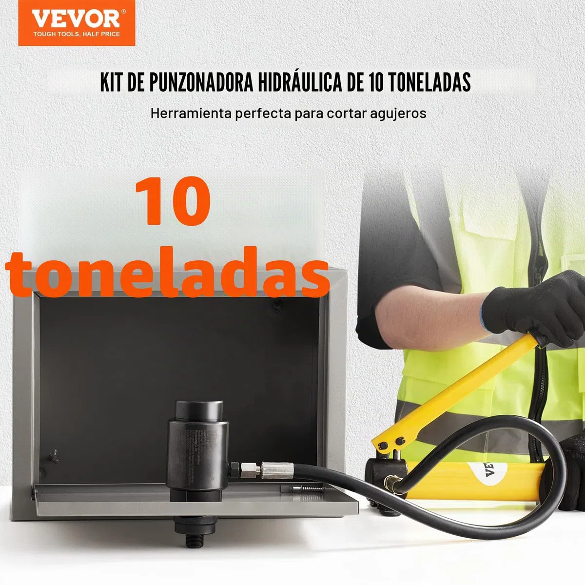 VEVOR Kit de Perforación Hidráulica Presión de 10 T con 6 Punzones Perforadora Hidráulica Manual con Maletín Portátil Kit de Perforadora Hidráulica 12,7-50,8 mm para Metal Acero Aluminio Plástico