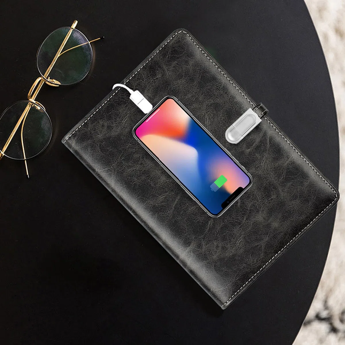 Domary Diario de Viaje de Carga Inalámbrica Personalizado con Luz y Banco Energía para Estudiantes y Empresarios - Cuaderno Cuero PU Duradero
