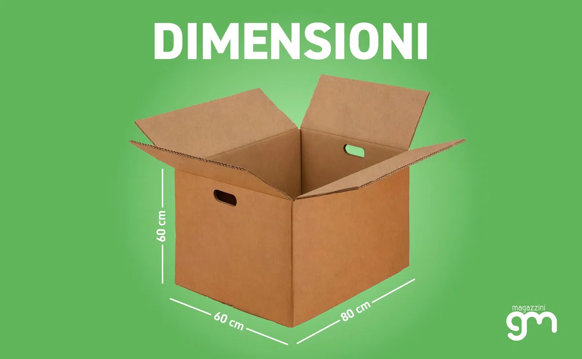 MagazziniGM, Lote de 5 cajas de cartón resistentes para mudanzas, envíos y embalajes seguros, cajas avana robustas y reutilizables (80 x 60 x 60 cm, doble onda con asa)