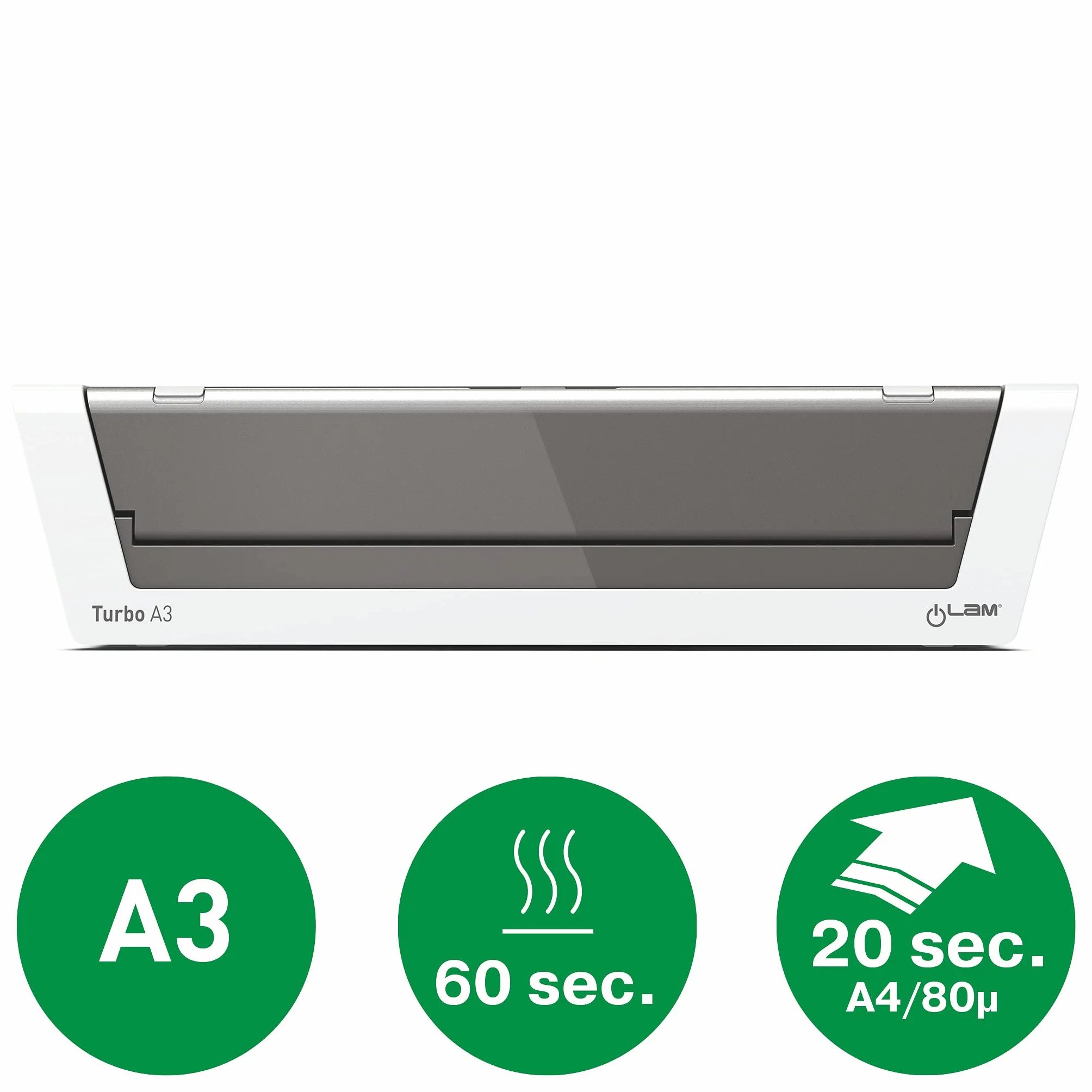 Leitz 75200000 - Plastificadora A3 iLAM Touch 2 Turbo, Alta Velocidad 1500 mm/min, Sensor Inteligente, Automática, Para Uso Profesional Intensivo, Compatible 80-250 Micras, Blanco/Antracita