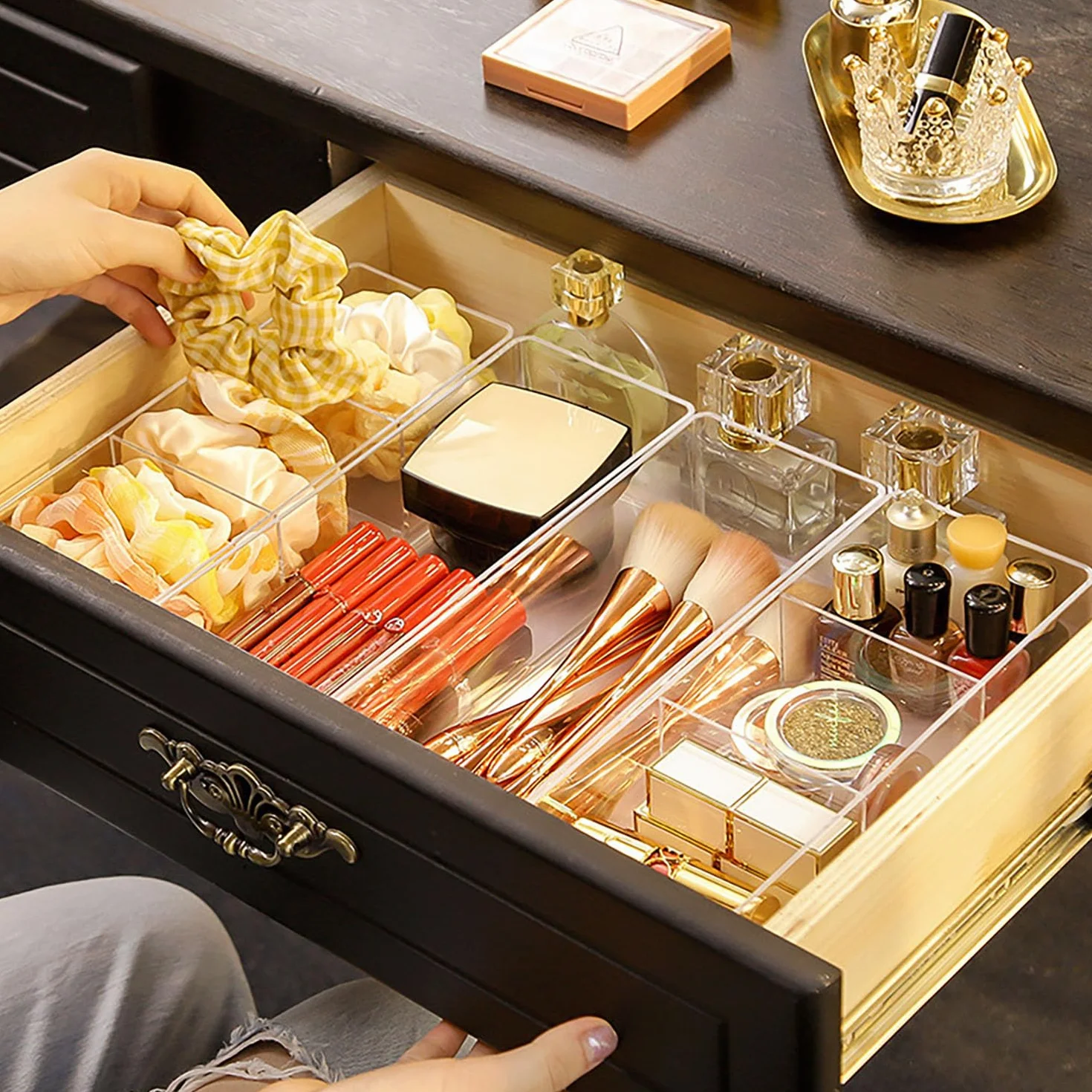JessLab Set de 4 Organizadores de Cajón Acrílicos Transparentes Apilables para Maquillaje y Joyería