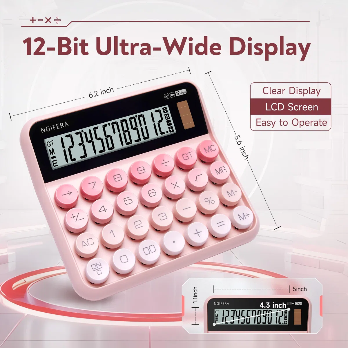 Calculadora de escritorio, pantalla HD de 12 dígitos con % de tecla | Teclado mecánico real, ideal para oficina, escuela o hogar