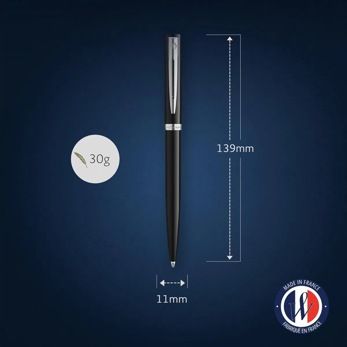 Waterman Impression Bolígrafo | Punta media con recarga de tinta azul | Laca negra con adornos chapados en paladio | Caja de regalo