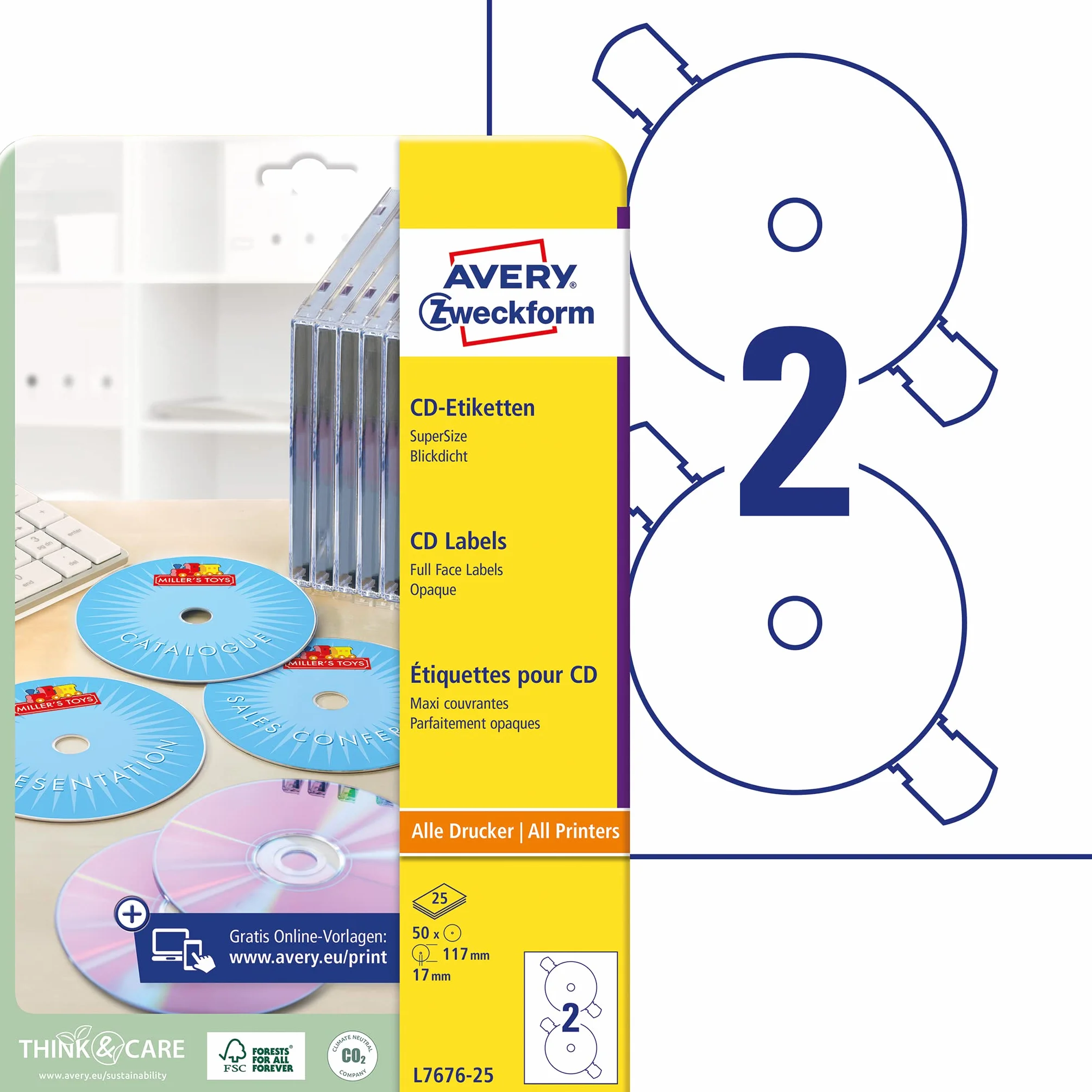 Niceday L7676-25 - Etiqueta CD láser cobertura máxima Avery paquete 50 etiquetas