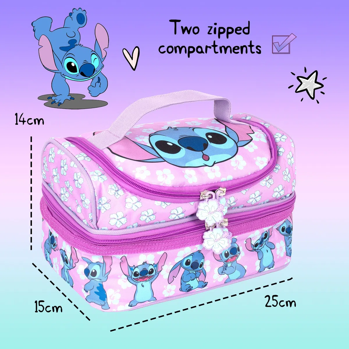 Bolsa de almuerzo de múltiples compartimentos Disney Stitch para niños, térmica y aislada, de doble cubierta, para llevar comida a la escuela, para niñas