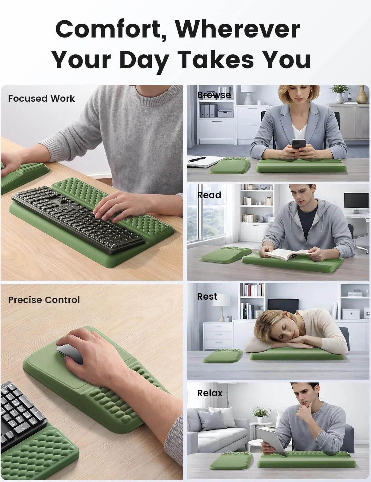 Vaydeer Juego de soporte para teclado y alfombrilla de mouse con reposamuñecas, soporte de muñeca de espuma viscoelástica suave, cojín ergonómico para escritorio, alivia el dolor del túnel carpiano