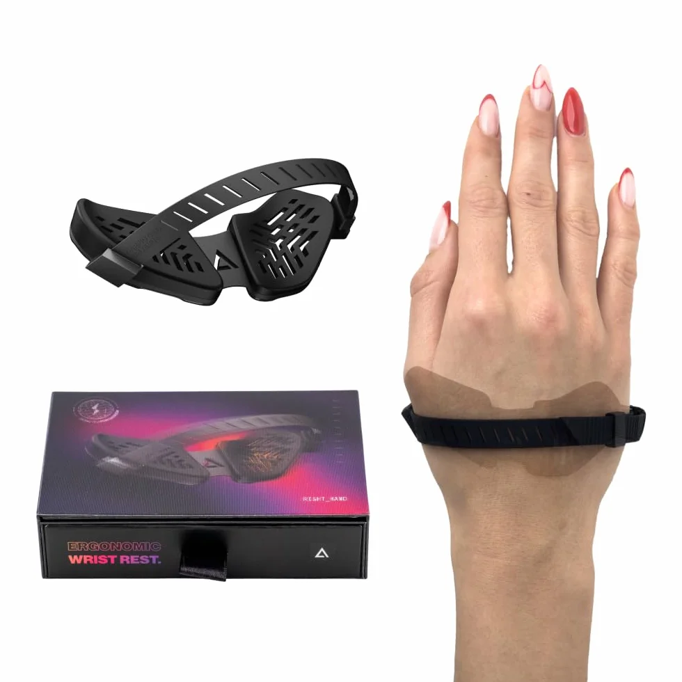 DELTAHUB Carpio G2.0 - Reposamuñecas para juegos para diestros, aprobado por jugadores, alivio del dolor, antifatiga, computadora, laptop, deportes electrónicos, correa de silicona, fácil