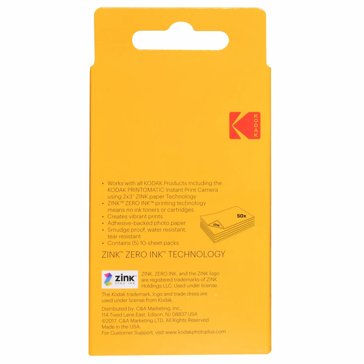 Kodak Papel fotográfico zincado, 50 x 76 mm, película instantánea, paquete de 50