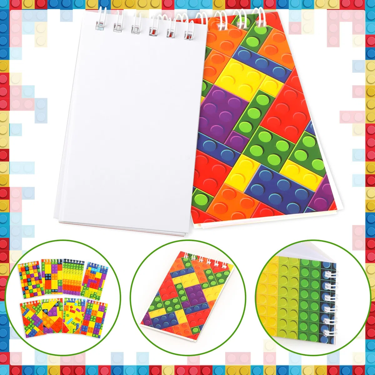 Atiloy Paquete de 24 mini cuadernos de bloques de construcción a granel, coloridos blocs de notas en espiral para niños, suministros de fiesta temática de carnaval, decoración para adolescentes, niñas