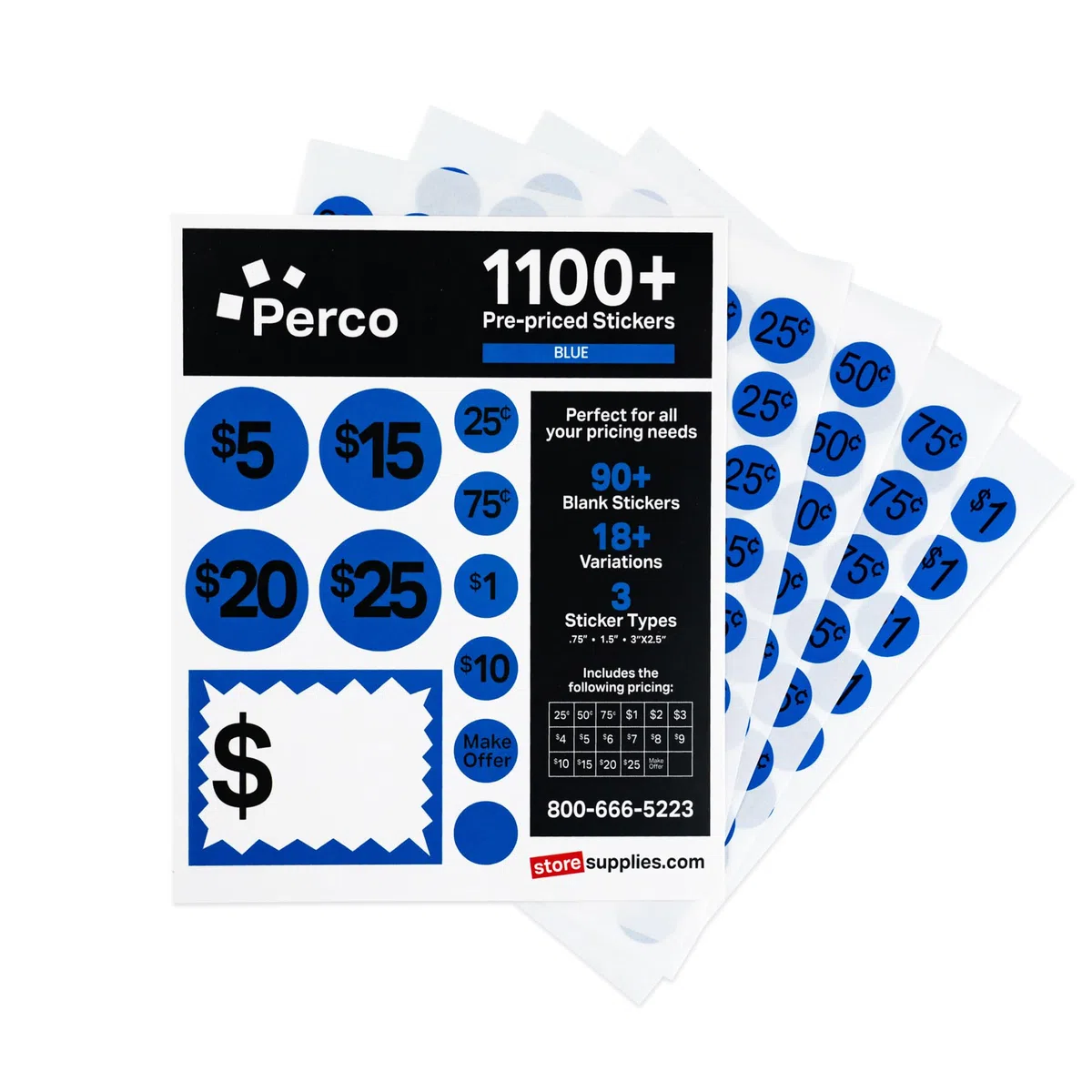 Calcomanías de precios de venta de garaje, 28 hojas, 1,100 calcomanías azules preprecio y en blanco, etiquetas de precio fáciles de leer para precios efectivos, ideal para ventas de patio, mercados de