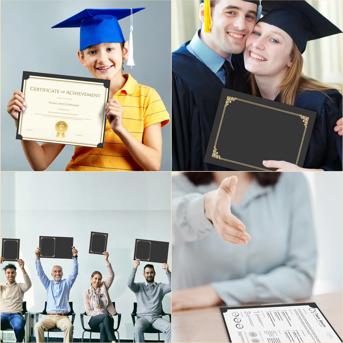 HAUTOCO 90 soportes para certificados, carpetas de diploma, cubiertas de documentos con borde de lámina dorada para cartulina de tamaño carta de 8.5 x 11 pulgadas, premio, graduación