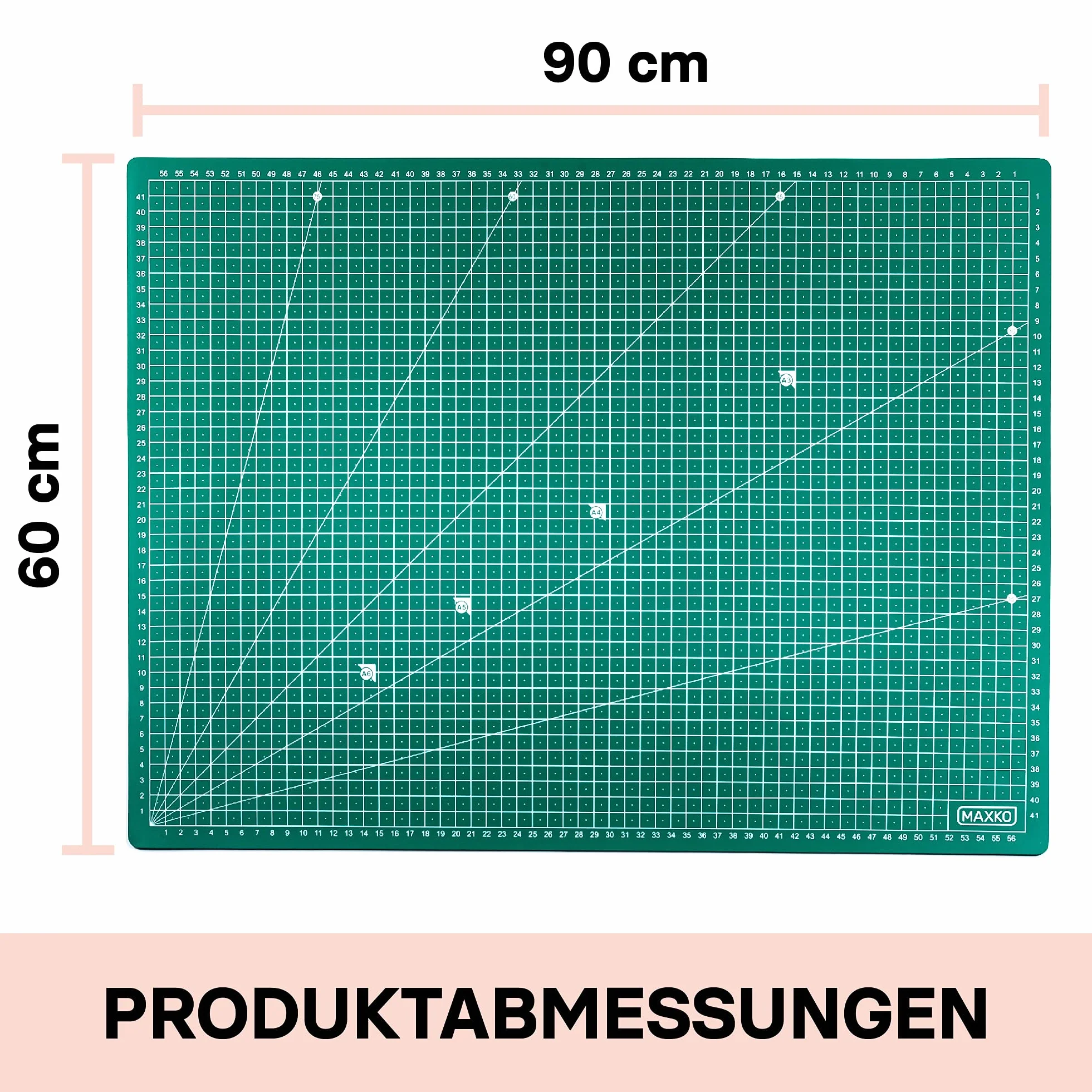 MAXKO Tapete de Corte A1 - Base de Corte A1 de PVC - Alfombrilla de Corte 2 Capas 90 x 60 cm - Cutting Mat con Escuadra 15 °- Tabla de Corte Manualidades Patchwork Costura - Verde