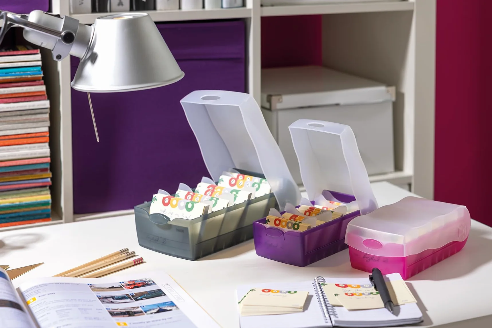 Han Croco 997-663 - Caja para archivar fichas (capacidad para 900 fichas DIN A7, polipropileno, 121 x 85 x 246 mm, color rosa transparente