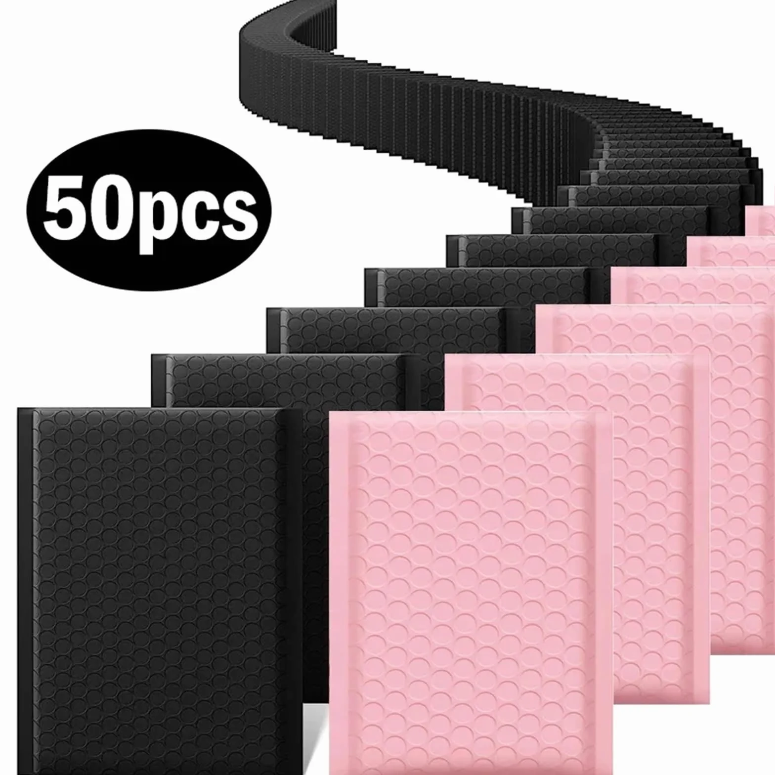 50-10 sobres de burbujas negros/rosas, autosellados, acolchados x | Paquetes de envío impermeables for suministros de maquillaje y joyería(Black-50pcs,15*18cm)