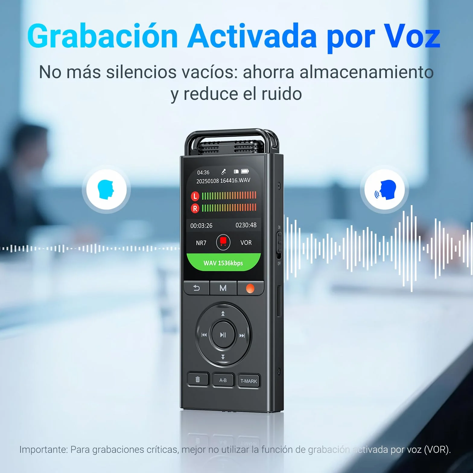 Grabadora de Voz Digital MECHEN 144 GB, Activada por Voz, 10000 h Grabación, Audio HD 3072 Kbps, Reducción de Ruido