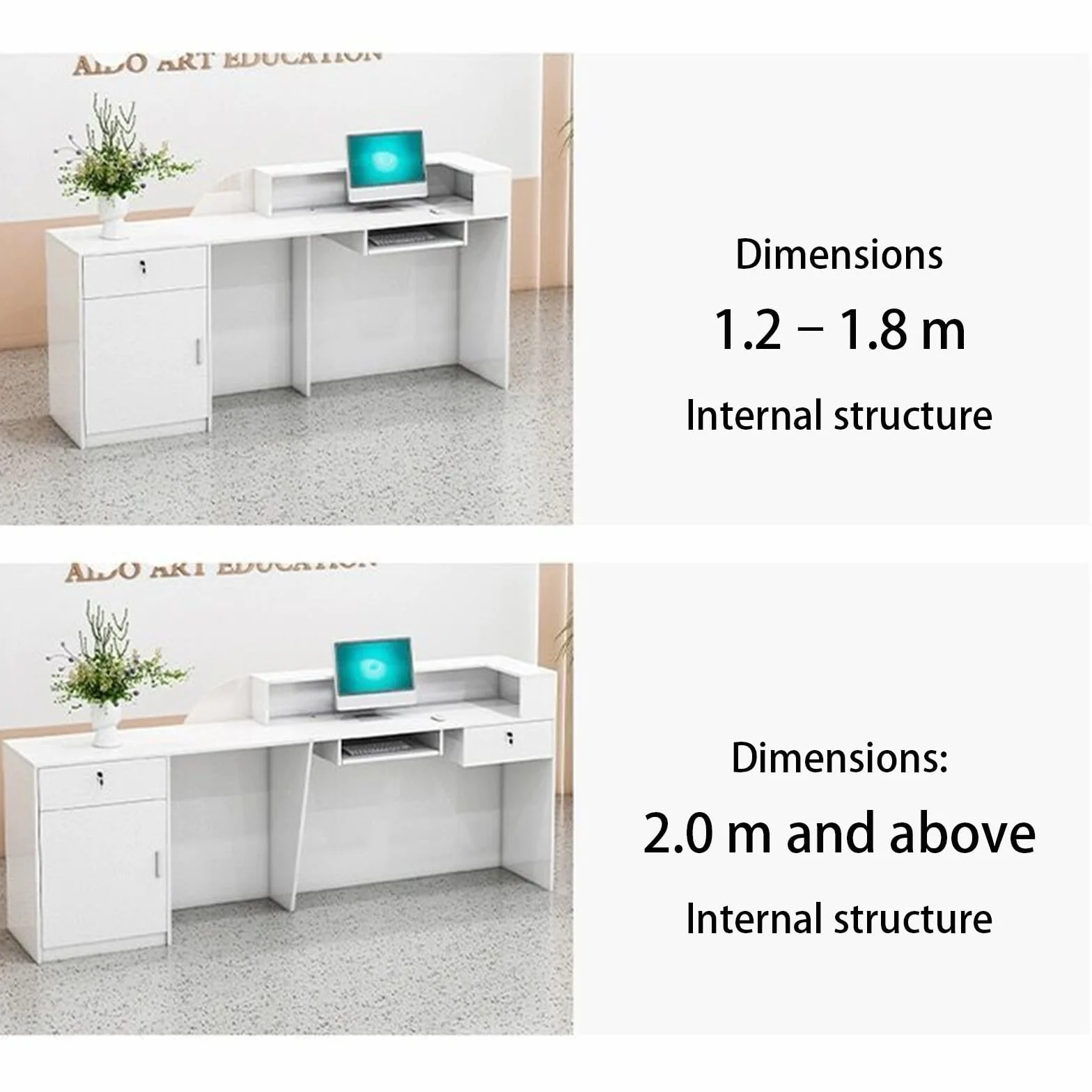 Mostrador de recepción con cajones con Cerradura, LED, armarios con Puertas, mostrador de recepción for consultorio médico/vestíbulo de Hotel/recepción de Oficina(Cream+White (Left),120cm)