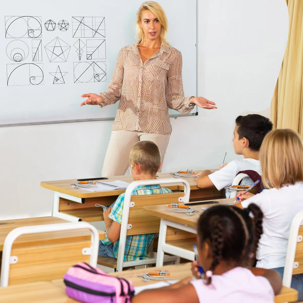 60 piezas de brújula para geometría de metal, herramienta de matemáticas, brújula de dibujo a granel, brújula geométrica plateada con lápiz para estudiantes, escuela, aula, oficina, carpintería,