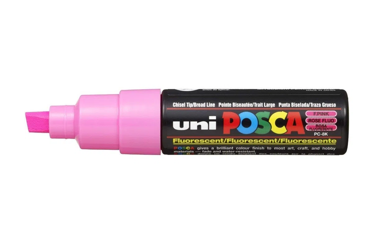 Posca Uni PC-8K Punta Plana Rotulador Pluma- Rosa Fluorescente (Box Of 6)