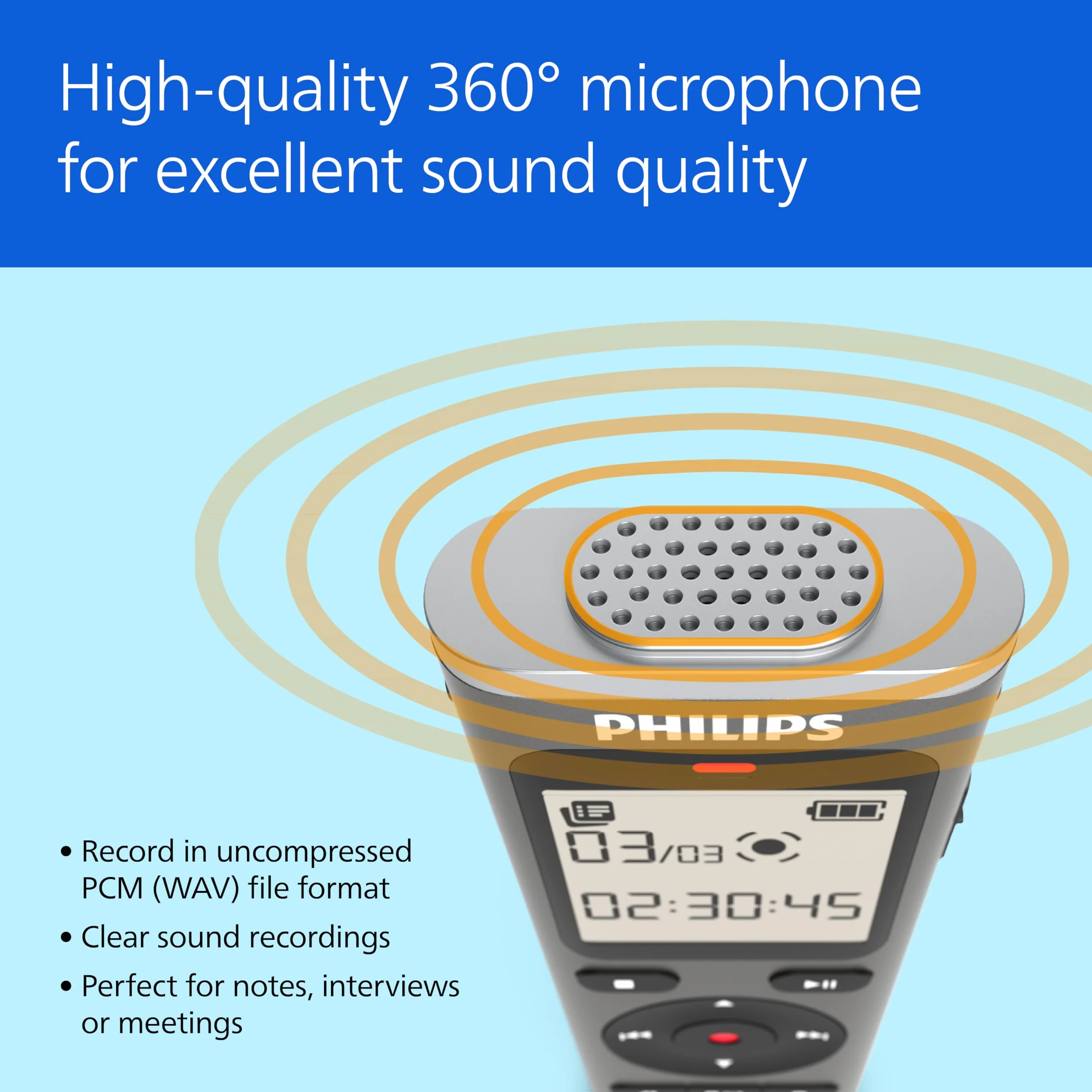 Philips DVT1170 VoiceTracer, grabadora de Audio, 8 GB, Ranura para Tarjeta Micro SD