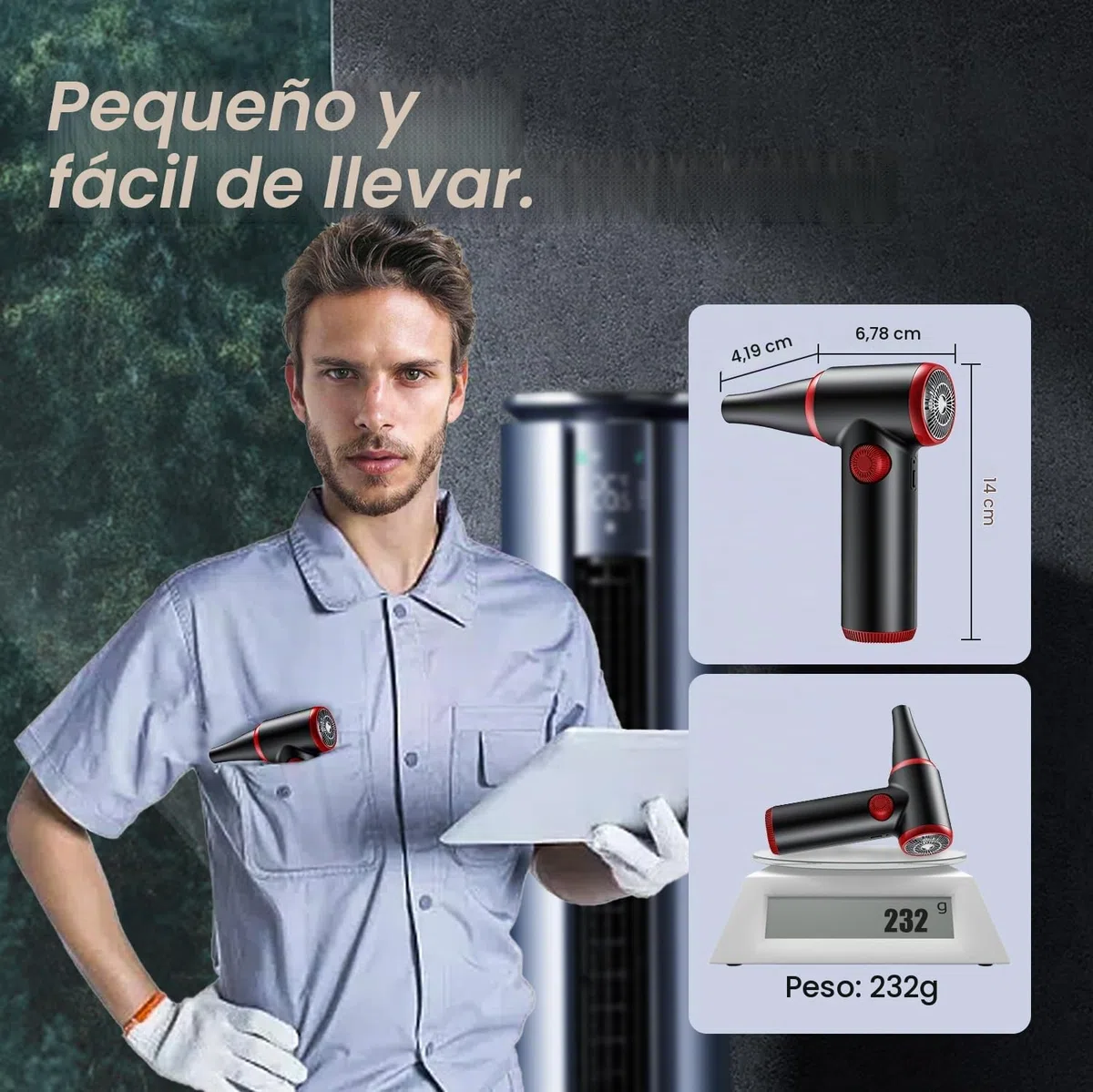 ATEngeus Soplador de Polvo Eléctrico, Eléctrico Aire Comprimido de velocidad continua, 100500 RPM Aire Comprimido Limpieza con luz LED, Plumero de aire para Laptop, Coche, Sofá, PC
