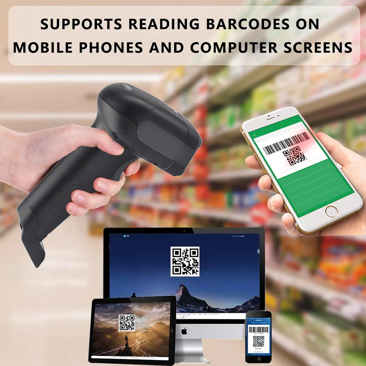LENVII Escáner de códigos de Barras 2D USB, QR Lector de Códigos de Barras | con Cable, Plug & Play, 1D/2D QR,PDF417, DataMatrix,Para supermercados tiendas,bibliotecas,almacén,POS Barcode Scanner(Negro)