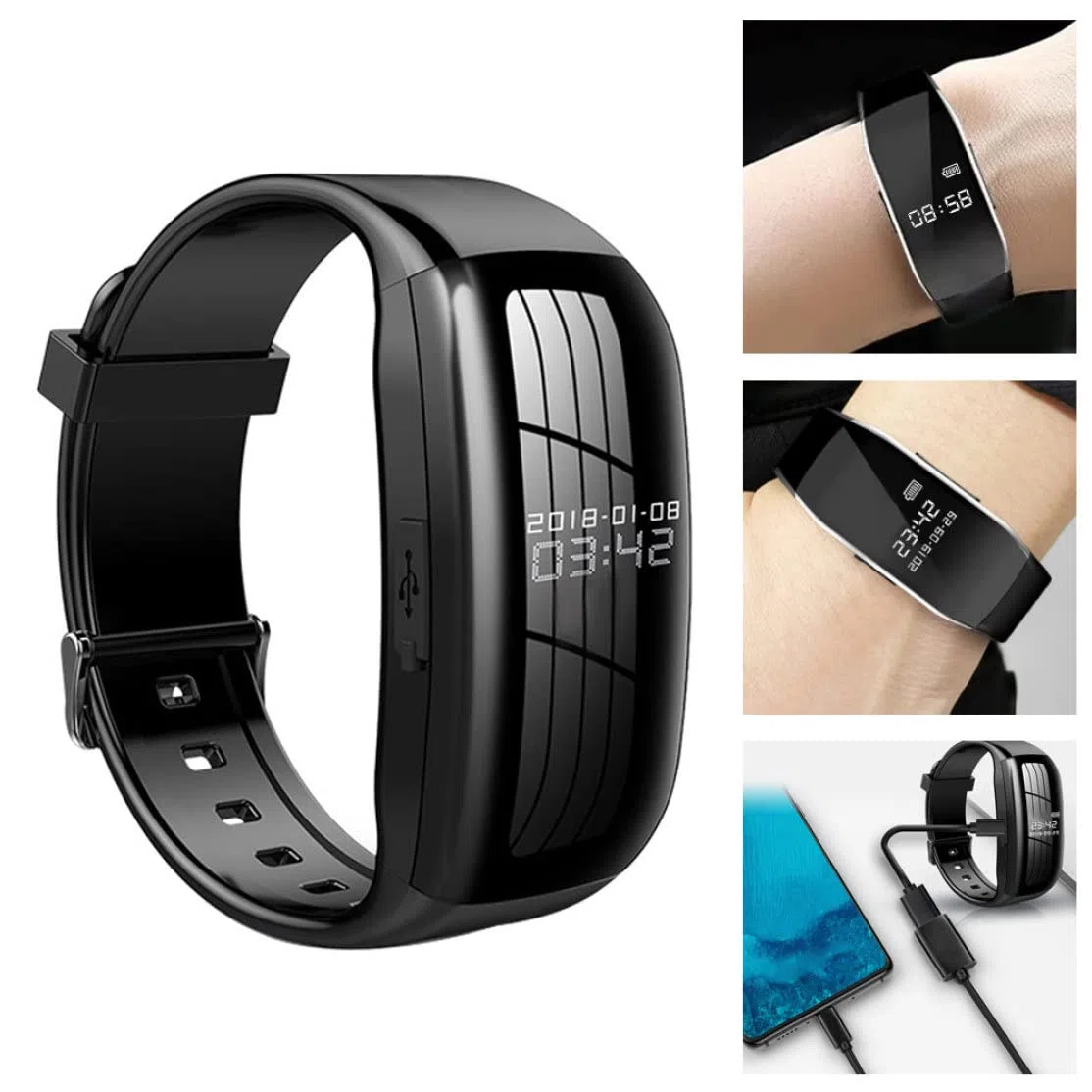 Grabadora de vídeo por Voz Digital, cámara de Audio 8G, Pulsera, Dispositivo de grabación con cancelación de Ruido