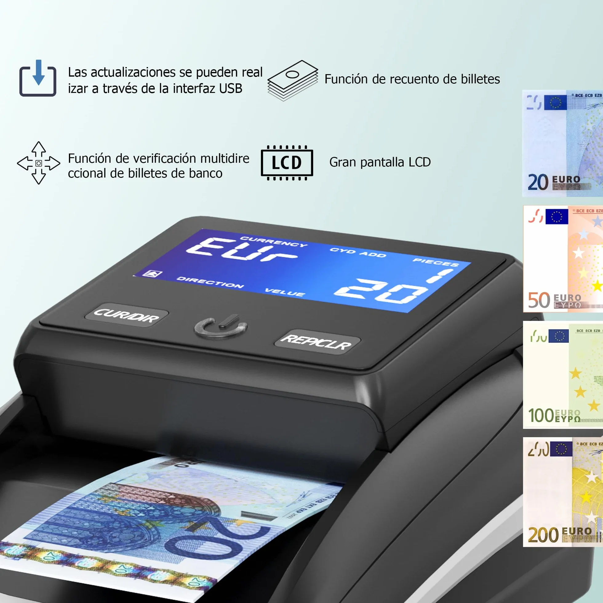 STANEW Detector de billetes falsos Euro con batería recargable