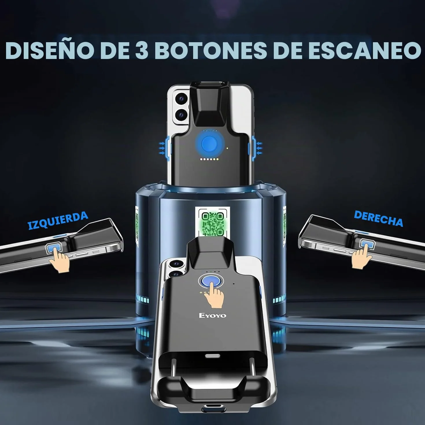Eyoyo 2D Backclip Bluetooth Barcode Scanner, Lector de código de Barras para teléfono con Clip Trasero, escáner de código inalámbrico QR 1D con batería de 1600 mAh Compatible con Android, iOS, iPhone