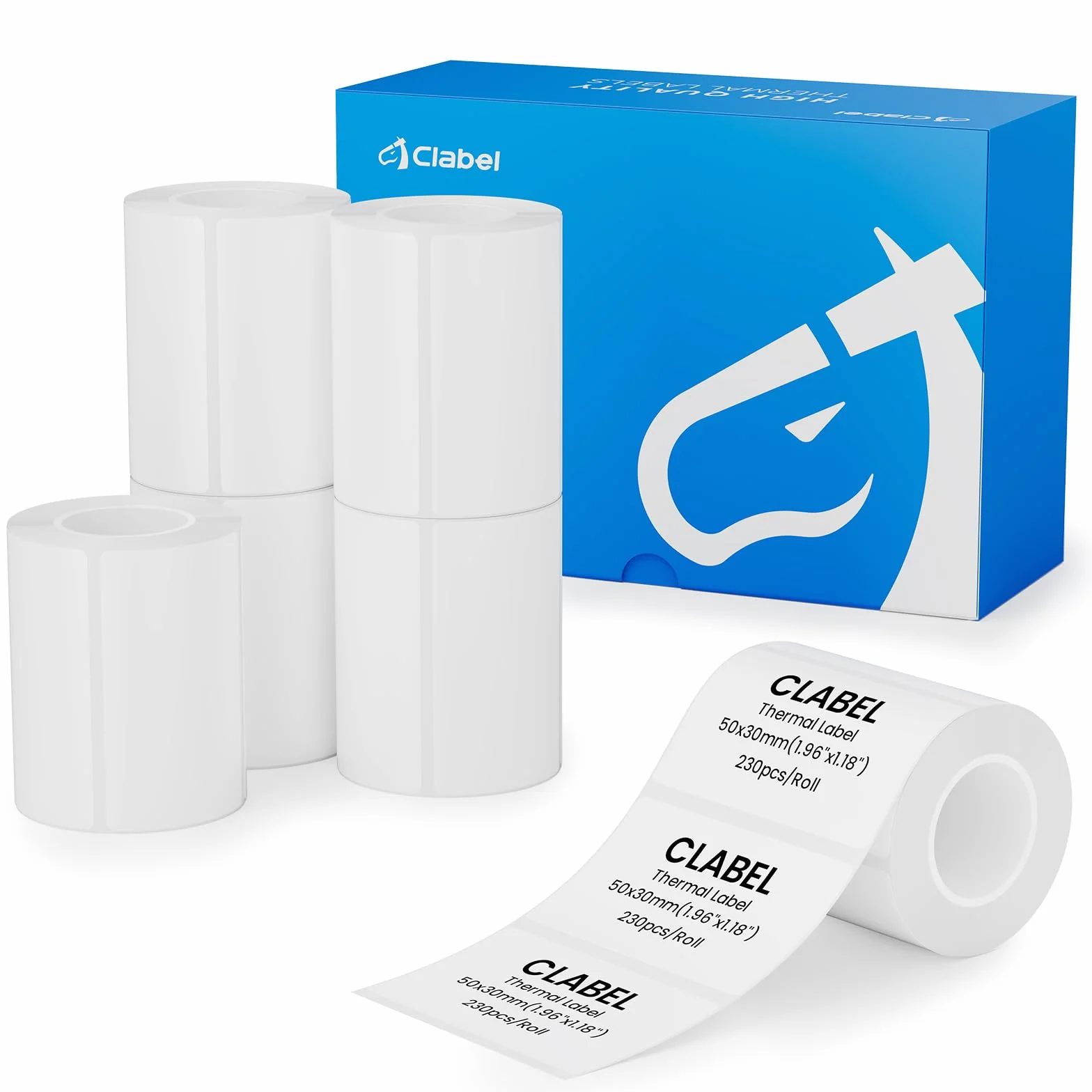 CLABEL 6 Rollos Cinta Etiquetas Blanca 50x30mm para Impresora 221B 220B 230B 320B Etiquetas Térmicas Autoadhesivas 200un/rollo