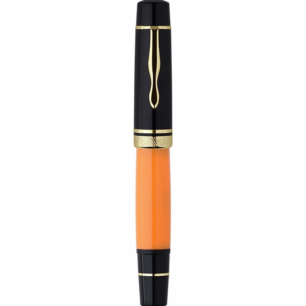 Erofa, Majohn P139, Pluma estilográfica de resina de pistón de punta mediana con caja, sistema de pistón de latón de gran capacidad, Negro y amarillo